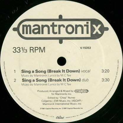 Mantronix : Sing A Song (Break It Down) (12", Single)