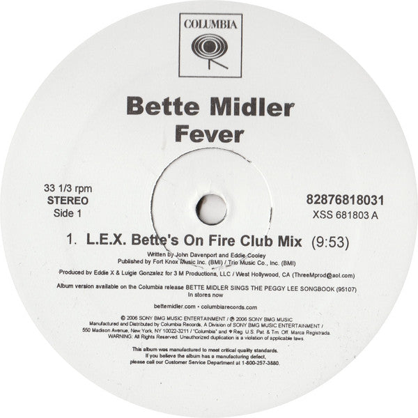 Bette Midler : Fever (L.E.X. Remixes) (12", Promo)