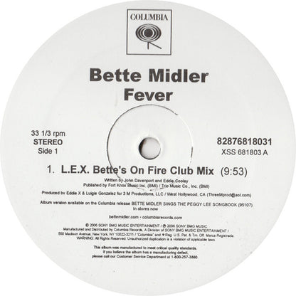 Bette Midler : Fever (L.E.X. Remixes) (12", Promo)