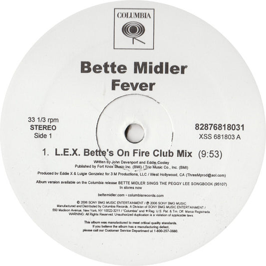 Bette Midler : Fever (L.E.X. Remixes) (12", Promo)