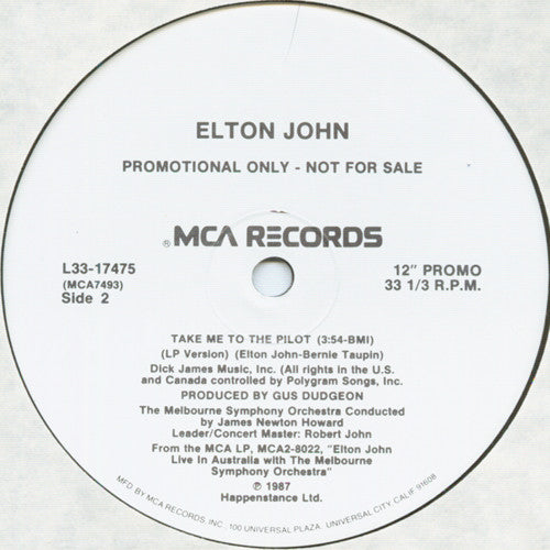 Elton John : Take Me To The Pilot (12", Promo)