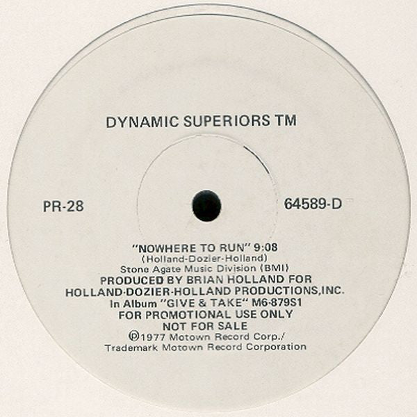 Dynamic Superiors : Nowhere To Run (12", Promo)