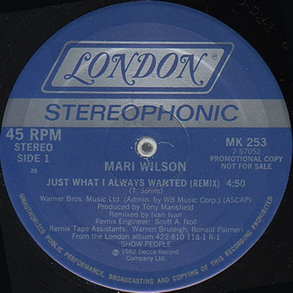 Mari Wilson With The Wilsations : Just What I Always Wanted (Special Club Remixes) (12", Promo)