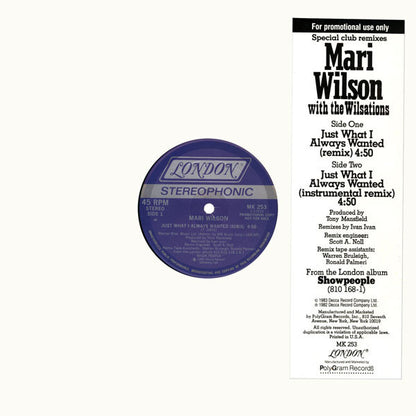 Mari Wilson With The Wilsations : Just What I Always Wanted (Special Club Remixes) (12", Promo)