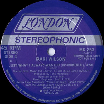 Mari Wilson With The Wilsations : Just What I Always Wanted (Special Club Remixes) (12", Promo)