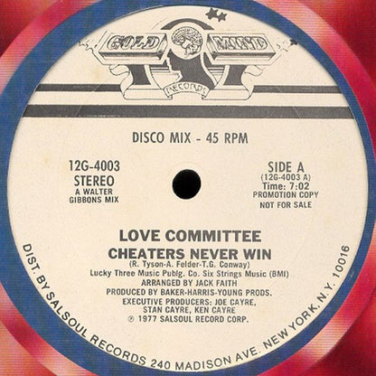 Love Committee : Cheaters Never Win (12", Promo)