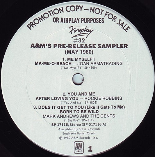 Various : Foreplay #32: A&M's Pre-Release Sampler (May 1980) (12", S/Sided, Promo, Smplr)
