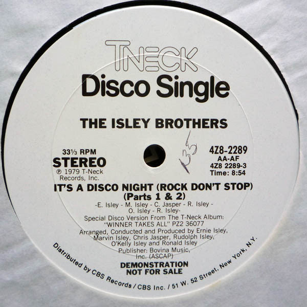 The Isley Brothers : It's A Disco Night (Rock Don't Stop) (Parts 1 & 2) / Ain't Givin' Up No Love (12", Promo)