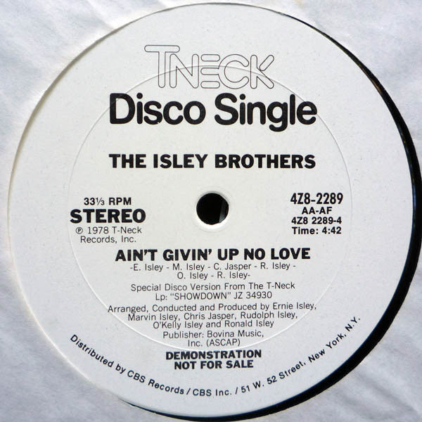 The Isley Brothers : It's A Disco Night (Rock Don't Stop) (Parts 1 & 2) / Ain't Givin' Up No Love (12", Promo)