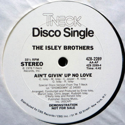 The Isley Brothers : It's A Disco Night (Rock Don't Stop) (Parts 1 & 2) / Ain't Givin' Up No Love (12", Promo)