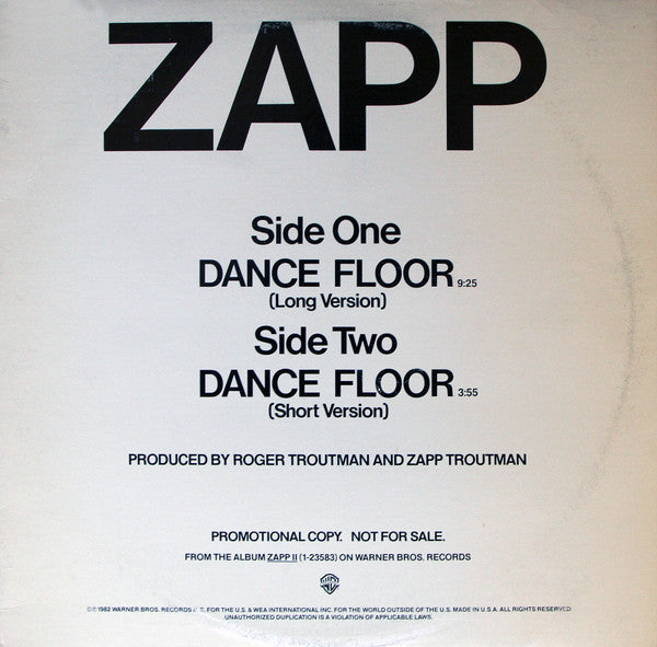 Zapp : Dance Floor (12", Promo)