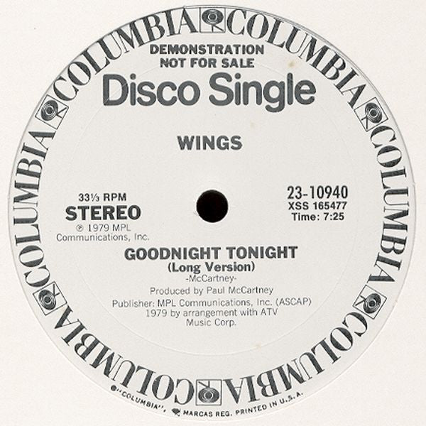 Wings (2) : Goodnight Tonight (12", Promo)