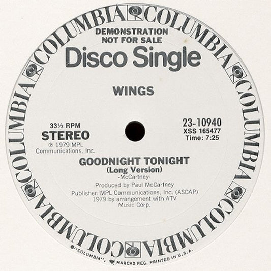 Wings (2) : Goodnight Tonight (12", Promo)