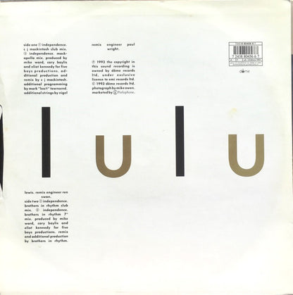 Lulu : Independence (Brothers In Rhythm and CJ Mackintosh Mixes) (12")