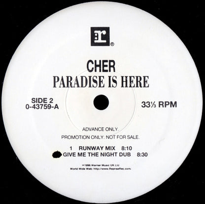 Cher : Paradise Is Here (12", Advance, Promo)