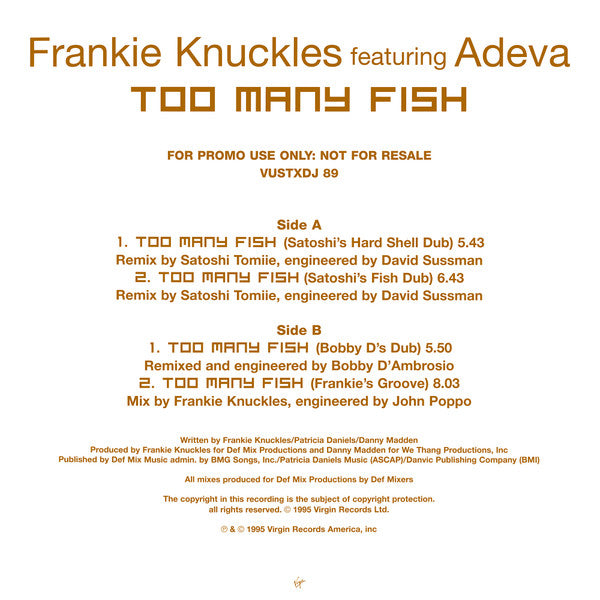 Frankie Knuckles featuring Adeva : Too Many Fish (12", Promo)