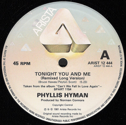 Phyllis Hyman : Tonight You And Me (12", Single)