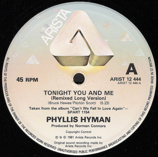 Phyllis Hyman : Tonight You And Me (12", Single)
