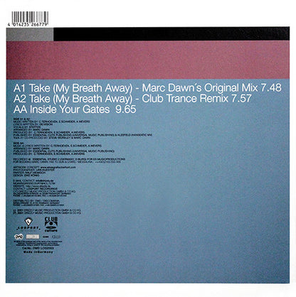 Green Court Feat. De/Vision : Take (My Breath Away) / Inside Your Gates (12")