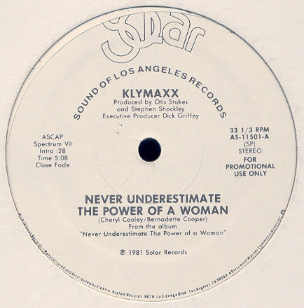 Klymaxx : Never Underestimate The Power Of A Woman (12", Mono, Promo, SRC)