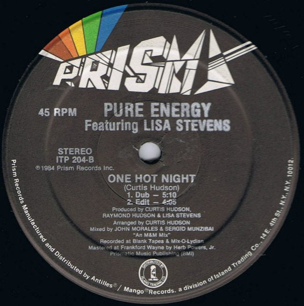 Pure Energy Featuring Lisa Stevens : One Hot Night (12")