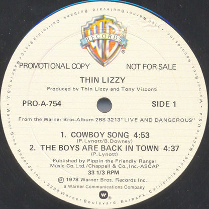 Thin Lizzy : Cowboy Song / The Boys Are Back In Town / Rosalie (12", Promo)