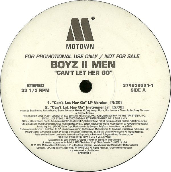 Boyz II Men : Can't Let Her Go (12", Maxi, Promo)