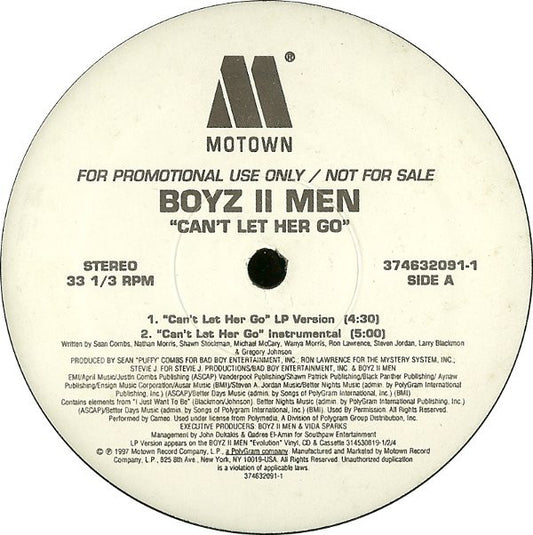 Boyz II Men : Can't Let Her Go (12", Maxi, Promo)