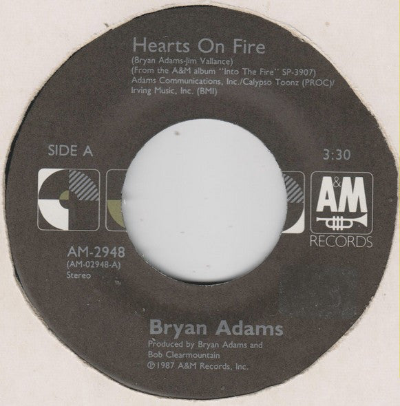 Bryan Adams : Hearts On Fire (7", Single, Pre)