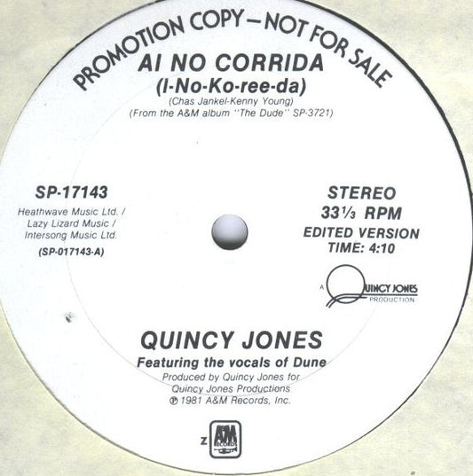 Quincy Jones : Ai No Corrida (I-No-Ko-Ree-Da) (12", Promo)