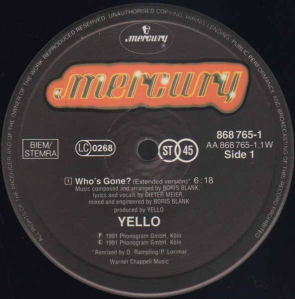 Yello : Who's Gone? (12", Maxi)
