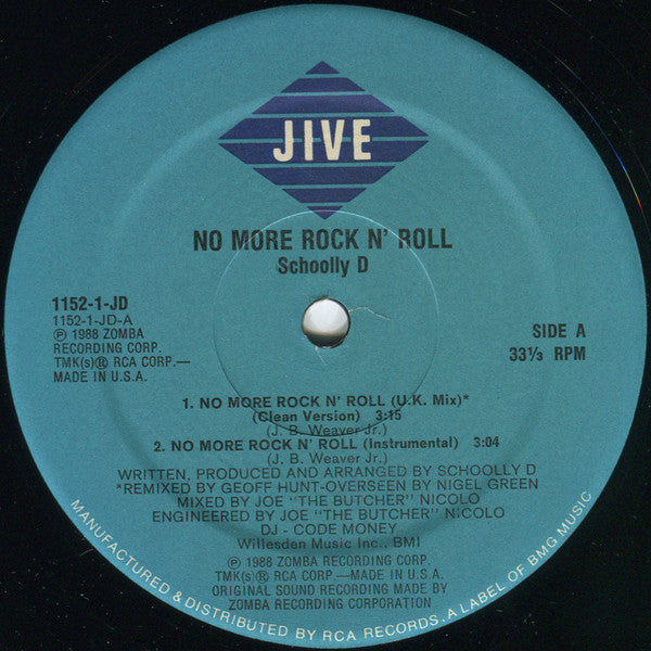 Schoolly D : No More Rock N' Roll (12")
