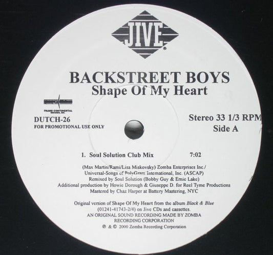 Backstreet Boys : Shape Of My Heart (Soul Solution Remixes) (12", Promo)