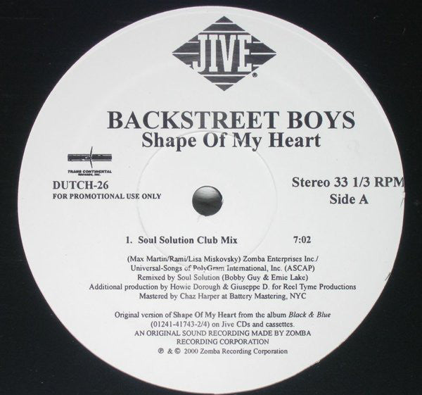 Backstreet Boys : Shape Of My Heart (Soul Solution Remixes) (12", Promo)