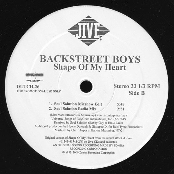 Backstreet Boys : Shape Of My Heart (Soul Solution Remixes) (12", Promo)