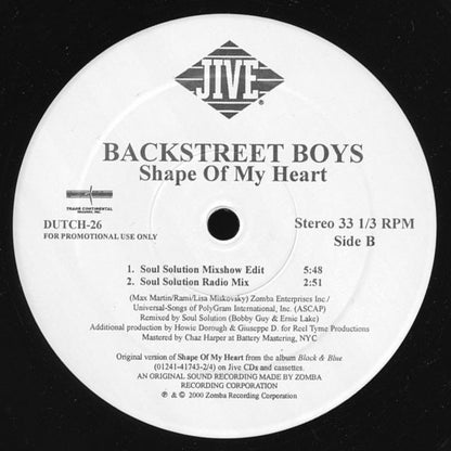 Backstreet Boys : Shape Of My Heart (Soul Solution Remixes) (12", Promo)