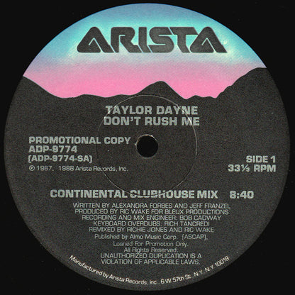 Taylor Dayne : Don't Rush Me (12", Promo)