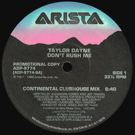 Taylor Dayne : Don't Rush Me (12", Promo)