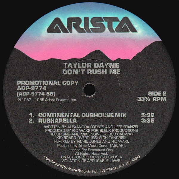 Taylor Dayne : Don't Rush Me (12", Promo)