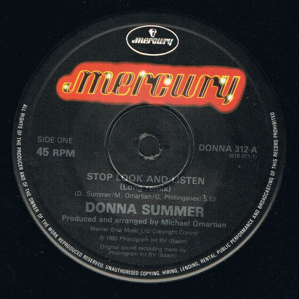 Donna Summer : Stop, Look & Listen (Extended Remix) (12", Single)