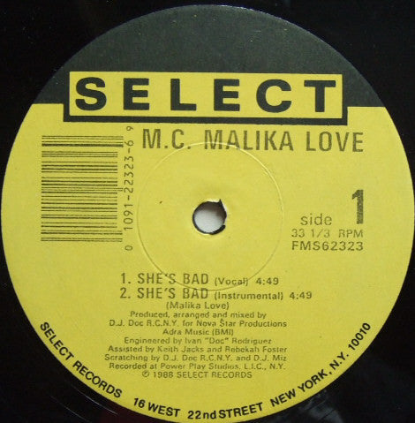 M.C. Malika Love* : She's Bad (12")