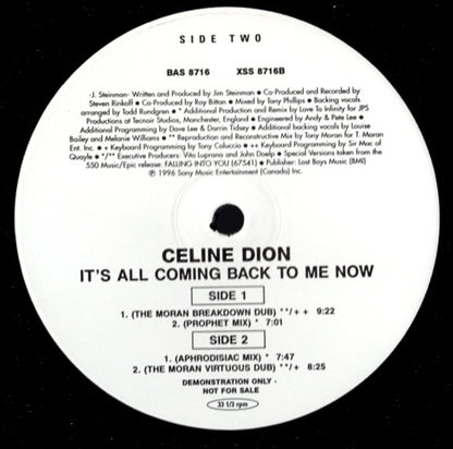 Celine Dion* : It's All Coming Back To Me Now (12", Single, Promo)