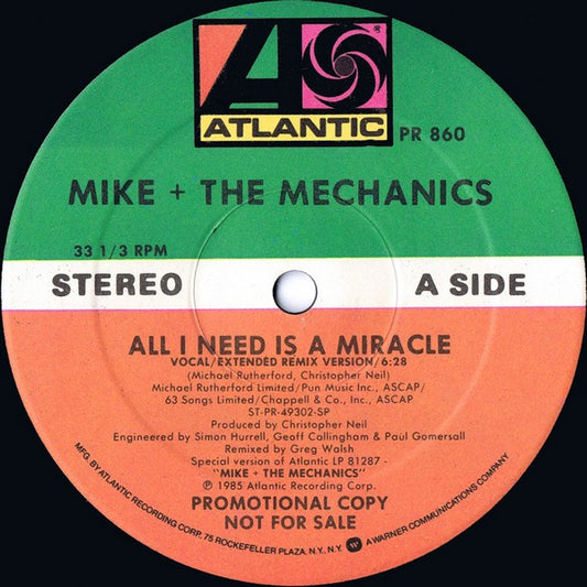 Mike + The Mechanics* : All I Need Is A Miracle (12", Promo)
