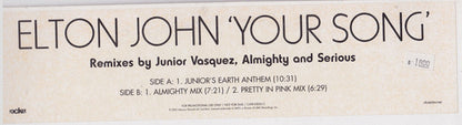 Elton John : Your Song (12", Promo)