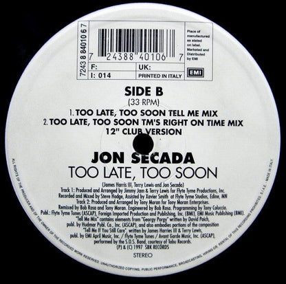 Jon Secada : Too Late, Too Soon (12")