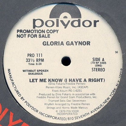 Gloria Gaynor : Let Me Know (I Have A Right) (12", Promo)