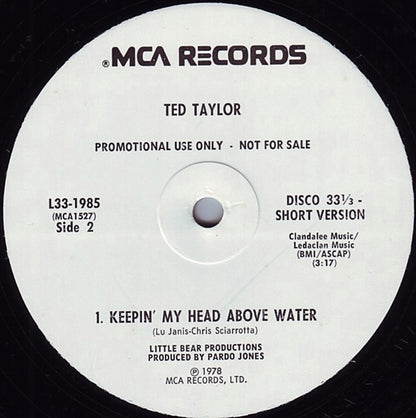 Ted Taylor : Keepin' My Head Above Water (12", Promo)