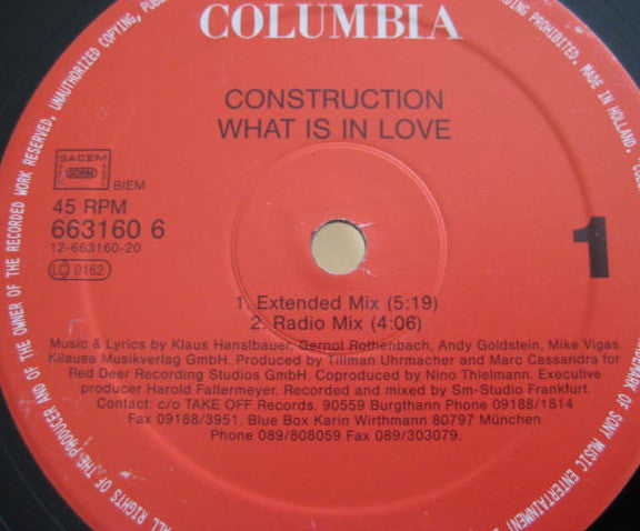 Construction (3) : What Is In Love (12")