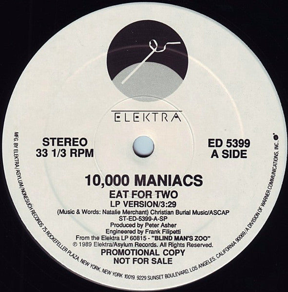 10,000 Maniacs : Eat For Two (12", Single, Promo)