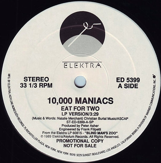 10,000 Maniacs : Eat For Two (12", Single, Promo)